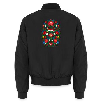Ungarn | Volkskunst & Blumenornamente - Unisex Bomberjacke - Schwarz - Hinten - AI Model Male 185 light (185cm)
