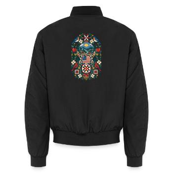 USA | Appalachia, Quilt & Landhaus - Unisex Bomberjacke - Schwarz - Hinten - AI Model Male 185 light (185cm)