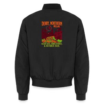 Derry Northern Ireland Black Cats And Cobblestones - Unisex Bomberjacke - Schwarz - Hinten - AI Model Male 185 light (185cm)