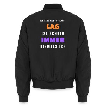 Lag ist schuld niemals ich - Gamer Spruch - Unisex Bomberjacke - Schwarz - Hinten - AI Model Male 185 light (185cm)