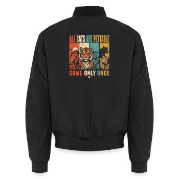 Alle Katzen sind streichelbar, manche nur einmal lustige Katze - Unisex Bomberjacke - Schwarz - Hinten - AI Model Male 185 light (185cm)