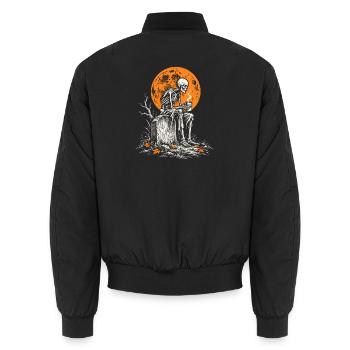 Skelett mit Kaffeetasse auf dem Grabstein - Unisex Bomberjacke - Schwarz - Hinten - AI Model Male 185 light (185cm)