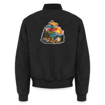 Wegweiser am Bergsee Sonnenuntergang - Unisex Bomberjacke - Schwarz - Hinten - AI Model Male 185 light (185cm)