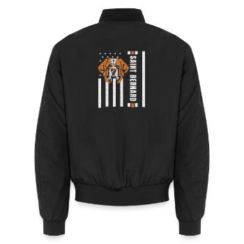 Bernhardiner Hund - Head Shake Slobber Everywhere - Unisex Bomberjacke - Schwarz - Hinten - AI Model Male 185 light (185cm)