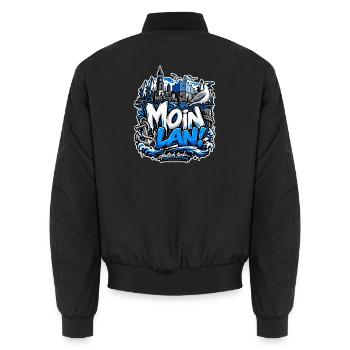MOIN LAN! – Hamburg Streetwear - Unisex Bomberjacke - Schwarz - Hinten - AI Model Male 185 light (185cm)