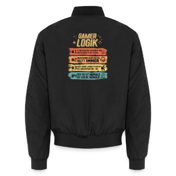 Gamer Logik Lustige Zocker Sprüche Retro - Unisex Bomberjacke - Schwarz - Hinten - AI Model Male 185 light (185cm)