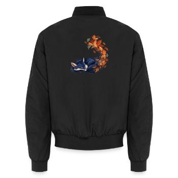 Schlafender Blaufuchs mit Herbstblättern - Unisex Bomberjacke - Schwarz - Hinten - AI Model Male 185 light (185cm)