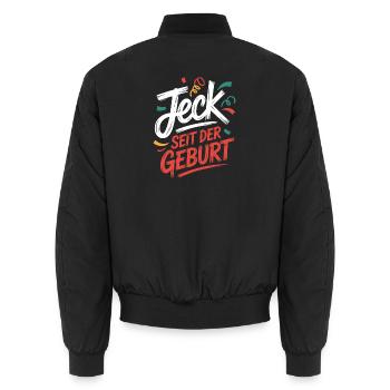 Jeck seit der Geburt Kölner Karneval Rosenmontag - Unisex Bomberjacke - Schwarz - Hinten - AI Model Male 185 light (185cm)