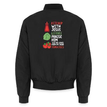 Ketchup mit Jesus Gemüse-Praise - Unisex Bomberjacke - Schwarz - Hinten - AI Model Male 185 light (185cm)