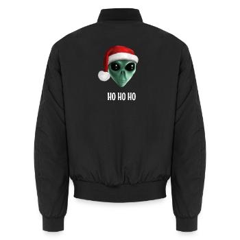Ho Ho Ho Alien - Alien mit Weihnachtsmütze - Unisex Bomberjacke - Schwarz - Hinten - AI Model Male 185 light (185cm)