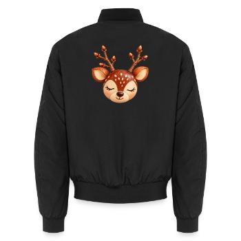 Rentierkopf in Naturholz-Optik  - Unisex Bomberjacke - Schwarz - Hinten - AI Model Male 185 light (185cm)