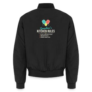 Omas Küchen-Regel-Tee - Unisex Bomberjacke - Schwarz - Hinten - AI Model Male 185 light (185cm)