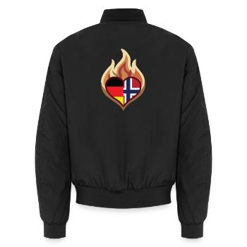 Flammenherz Deutschland Norwegen - Unisex Bomberjacke - Schwarz - Hinten - AI Model Male 185 light (185cm)