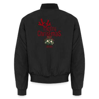 Merry Christmas 2026 mit Geweih und Mistelzweig - Unisex Bomberjacke - Schwarz - Hinten - AI Model Male 185 light (185cm)