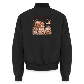 Squirrel Sweets Bakery: Mit Liebe gebacken - Unisex Bomberjacke - Schwarz - Hinten - AI Model Male 185 light (185cm)