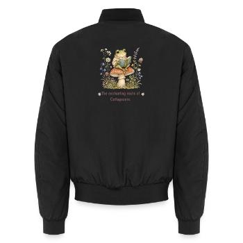 Frosch liest unter Cottagecore-Pilzen - Unisex Bomberjacke - Schwarz - Hinten - AI Model Male 185 light (185cm)