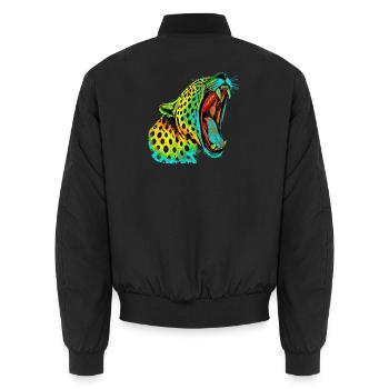 Brüllender Psychodelischer Neonleopard - Unisex Bomberjacke - Schwarz - Hinten - AI Model Male 185 light (185cm)