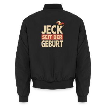 Jeck seit der Geburt Kölner Karneval Rosenmontag - Unisex Bomberjacke - Schwarz - Hinten - AI Model Male 185 light (185cm)
