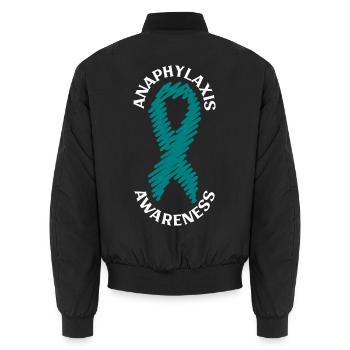 Anaphylaxie Aufklärung - Türkises Band - Unisex Bomberjacke - Schwarz - Hinten - AI Model Male 185 light (185cm)
