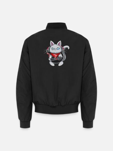 Katze mit Kopfhörern - spielende Katze - Gamer Katze - Unisex Bomberjacke - Schwarz