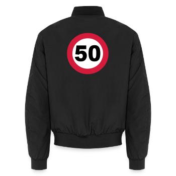 50e anniversaire , 50 ans , Panneau de signalisation 50 (25) - Bomber unisexe - noir - Dos - AI Model Male 185 light (185cm)