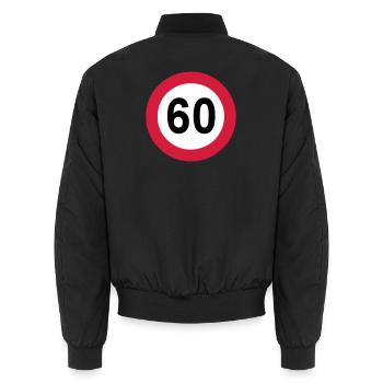 60.Anniversaire , 60 ans , Panneau de signalisation (25) - Bomber unisexe - noir - Dos - AI Model Male 185 light (185cm)