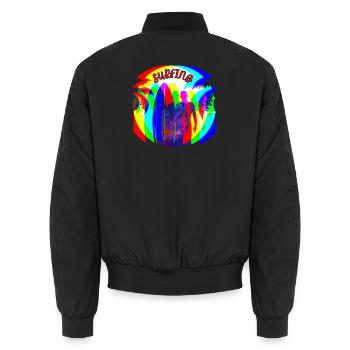 Surfer Silhouetten im Regenbogenfarben - Unisex Bomberjacke - Schwarz - Hinten - AI Model Male 185 light (185cm)