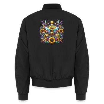Lebhaftes, farbenfrohes Kunstwerk mit Bienen - Unisex Bomberjacke - Schwarz - Hinten - AI Model Male 185 light (185cm)
