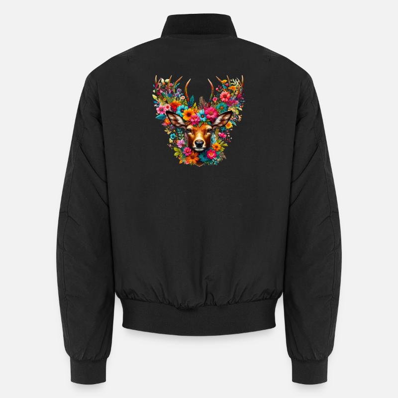 Hirsch mit Blumen geschmückt Unisex Bomberjacke