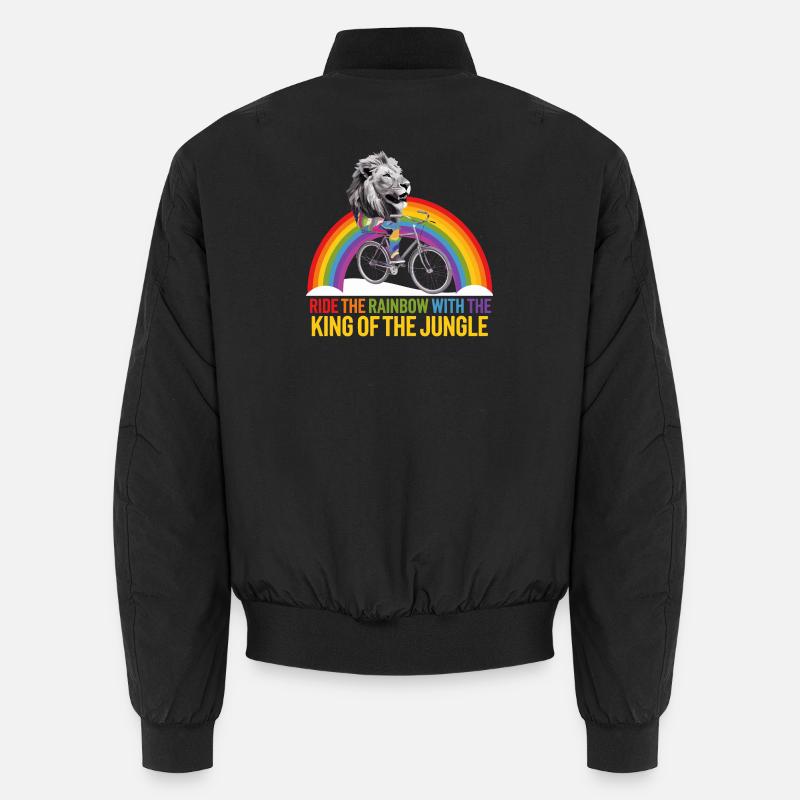 Lion Riding Rainbow with Jungle Text Unisex Bomber Jacket