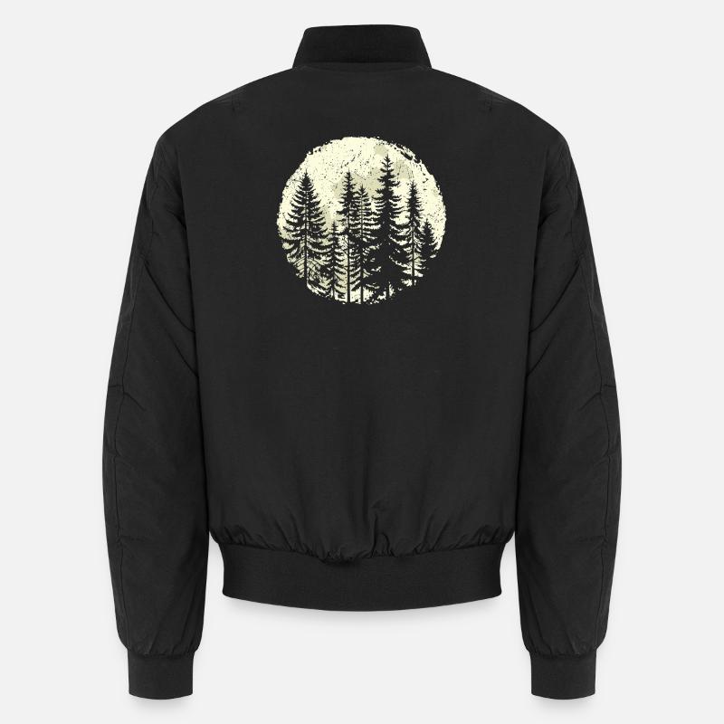 Silhouette de forêt nocturne avec pleine lune Bomber unisexe