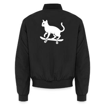 Cool Cat Skateboarder Silhouette Minimalist - Unisex Bomber Jacket - black - Back - AI Model Male 185 light (185cm)