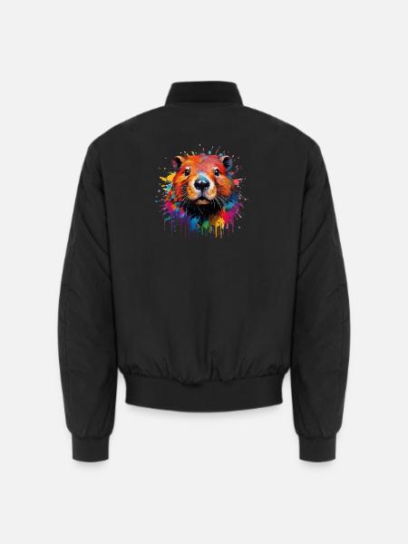 Bunter Biber Wasserfarbendesign - Unisex Bomberjacke - Schwarz