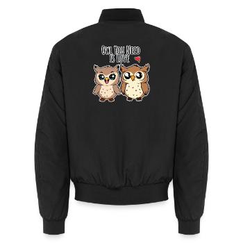 Niedliches Eulen Liebespaar - Owl you need is LOVE - Unisex Bomberjacke - Schwarz - Hinten - AI Model Male 185 light (185cm)