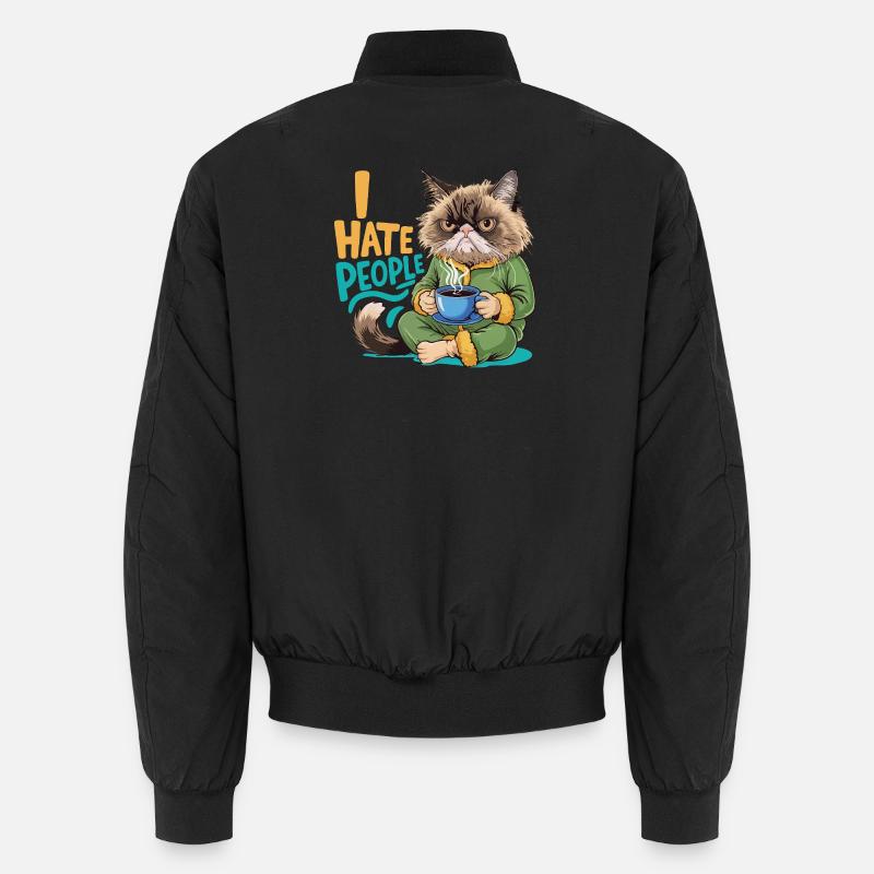 Cat Coffee Morning Grouch Funny Introvert Unisex Bomber Jacket