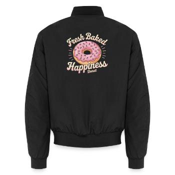 Fresh Baked Happiness – Donut - Unisex Bomber Jacket - black - Back - AI Model Male 185 light (185cm)