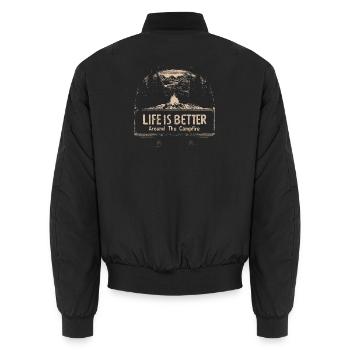 La vie de camping à Spruch est meilleure autour du feu de camp - Bomber unisexe - noir - Dos - AI Model Male 185 light (185cm)