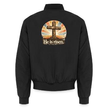 He Is Risen - Unisex Bomberjacke - Schwarz - Hinten - AI Model Male 185 light (185cm)