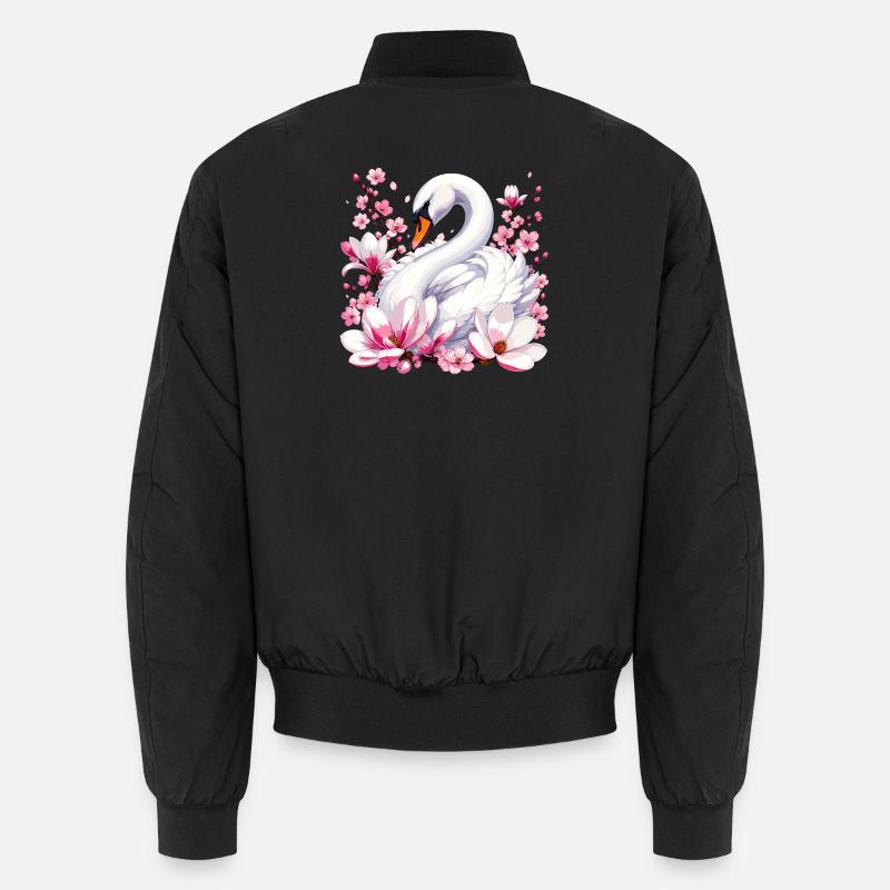 Weißer Schwan mit Kirschblüten Unisex Bomberjacke