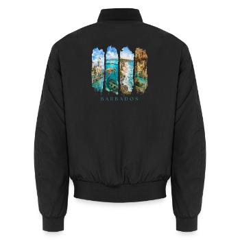 Barbados Vacation Travel – Caribbean Beach & Culture - Unisex Bomber Jacket - black - Back - AI Model Male 185 light (185cm)