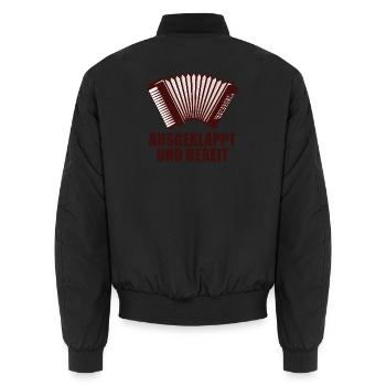Akkordeon - Ausgeklappt und bereit - Unisex Bomberjacke - Schwarz - Hinten - AI Model Male 185 light (185cm)