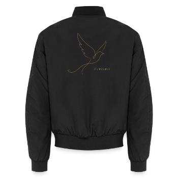 Goldene Freiheit – Filigrane Buchstaben & Taube - Unisex Bomberjacke - Schwarz - Hinten - AI Model Male 185 light (185cm)