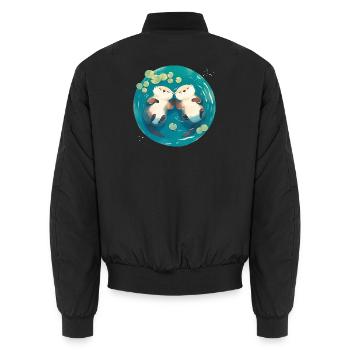 Otter Cute Valentine's Day Anniversary Wedding Anniversary Couple - Unisex Bomber Jacket - black - Back - AI Model Male 185 light (185cm)