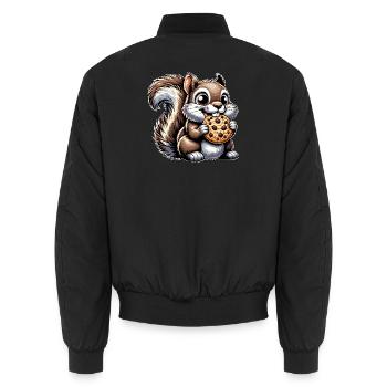 Funny Squirrel Loves Cookies Dessert - Unisex Bomber Jacket - black - Back - AI Model Male 185 light (185cm)