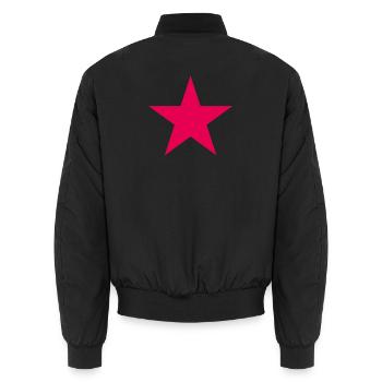 Neon Pink Star - Unisex Bomber Jacket - black - Back - AI Model Male 185 light (185cm)