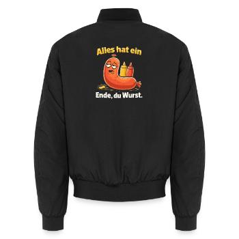 Alles hat ein Ende, du Wurst. – lustige Wurst - Unisex Bomberjacke - Schwarz - Hinten - AI Model Male 185 light (185cm)