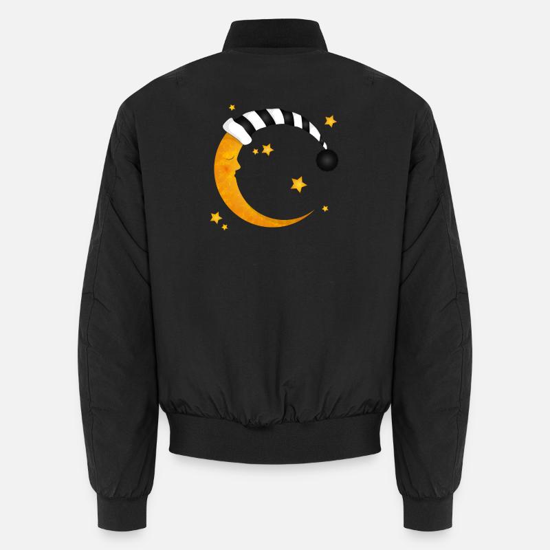 sleeping moon with a striped sleeping cap Unisex Bomber Jacket
