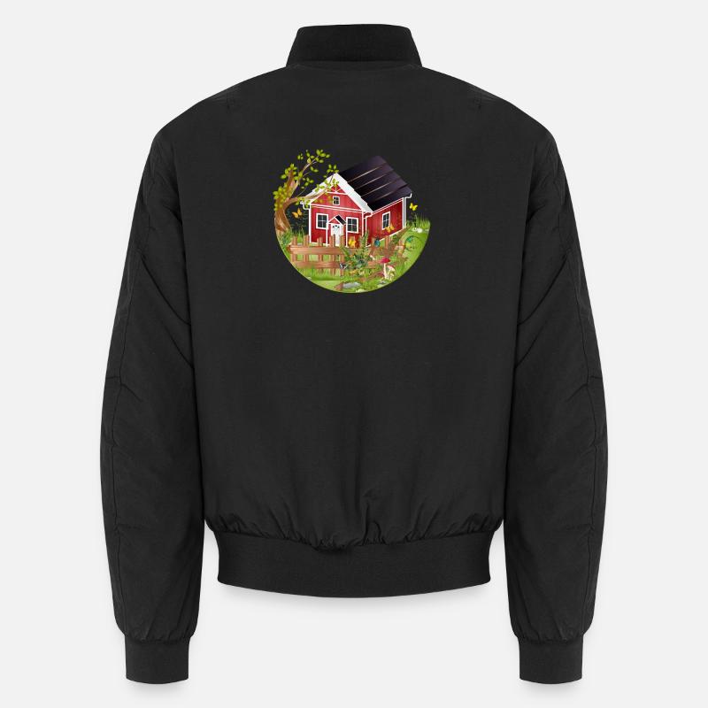 small red house with garden in spring Unisex Bomber Jacket