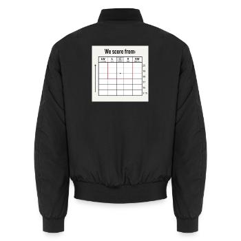 Das Fußballspiel "Wir punkten aus" - 20-Streifen-Feld - Unisex Bomberjacke - Schwarz - Hinten - AI Model Male 185 light (185cm)