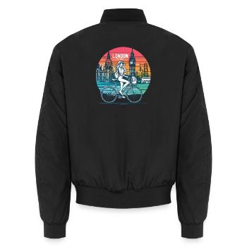 London Skyline Bicycle Illustration - Unisex Bomber Jacket - black - Back - AI Model Male 185 light (185cm)